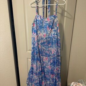 Lilly Pulitzer Blue and Pink Midi Dress